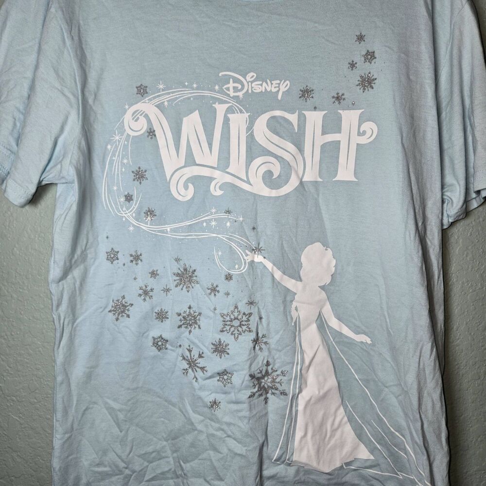 Disney Cruise Line WISH Elsa Frozen Glitter Snowflakes Blue Women DCL Shirt sz L - Picture 2 of 8